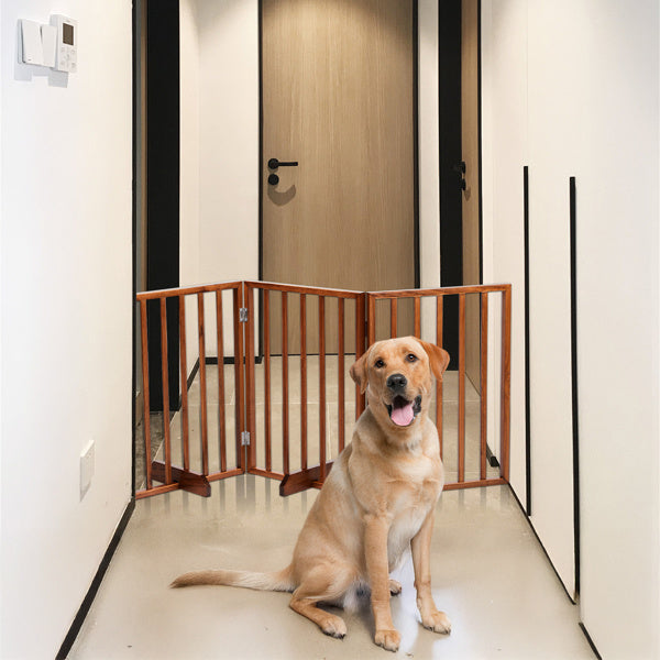 24 Inch Brown Foldable 4-piece Pet Fence - MAYONAL STORE