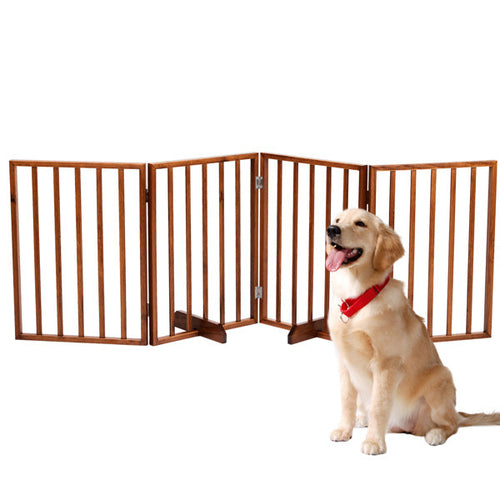 24 Inch Brown Foldable 4-piece Pet Fence - MAYONAL STORE