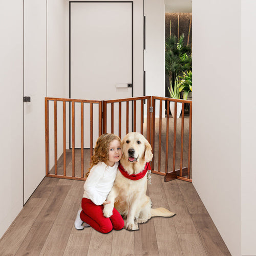 24 Inch Brown Foldable 4-piece Pet Fence - MAYONAL STORE